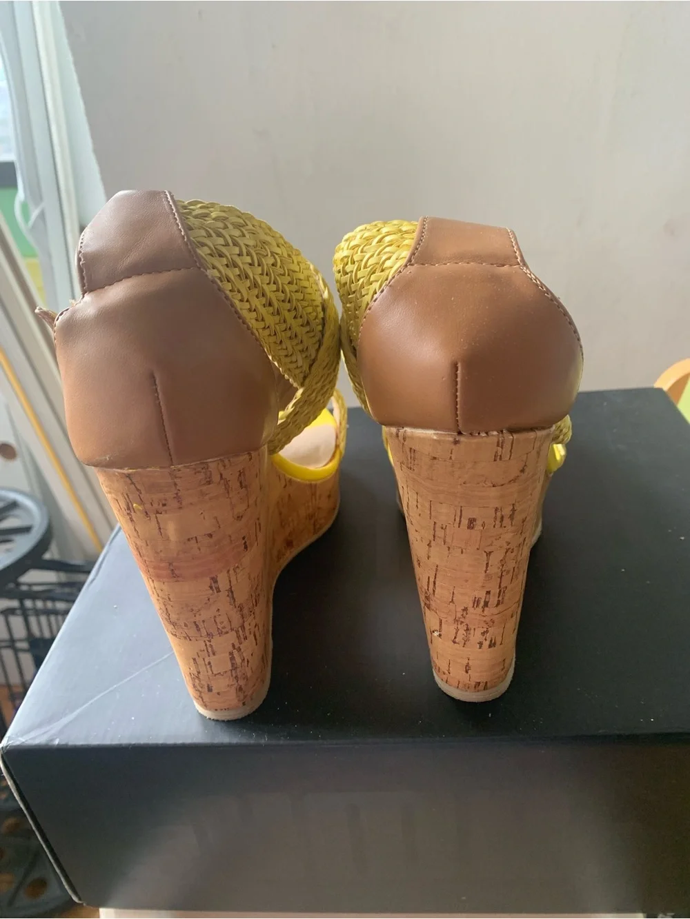 Woven Yellow Platform Wedge Sandals - Women, size 8